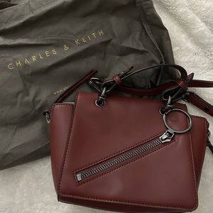 Charles & Keith Retro Mini Crossbody Bag - Burgundy